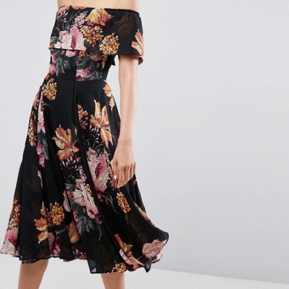 ASOS Floral Bardot Off Shoulder Dress Size 8
